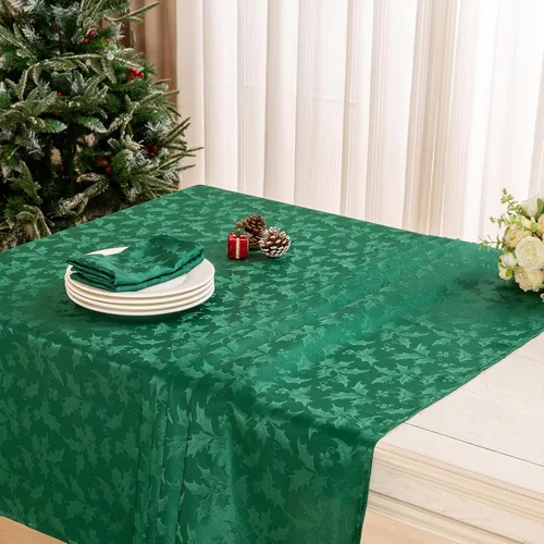 Miniatura 4 de Mebakuk Mantel de Jacquard de Navidad, impermeable, elegante, con patrón floral de damasco, mantel de peso pesado limpiable sin arrugas, Dorado