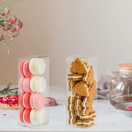 Miniatura 8 de Peohud 80 cajas transparentes para regalos, 2 cajas transparentes de 2 x 2 x 6 pulgadas, cajas de embalaje de plástico con chocolate macarrón