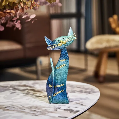 Miniatura 5 de Aayla Estatuas de gato – Juego de 3 pequeñas figuras azules de gatos acuáticos, adorable regalo para los amantes de los gatos, decoración