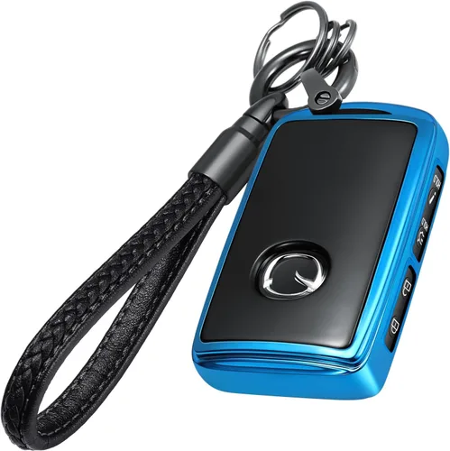 Funda protectora para llavero con llavero de cuero para Mazda 2025 2024 2023 Mazda3 6 CX-30 CX-5 CX-90 (Azul)