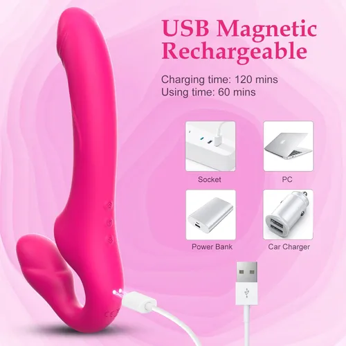 Miniatura 6 de Consolador sin tirantes de doble extremo con 10 modos y control remoto, de silicona antideslizante, vibrador anal realista para punto G, tapón