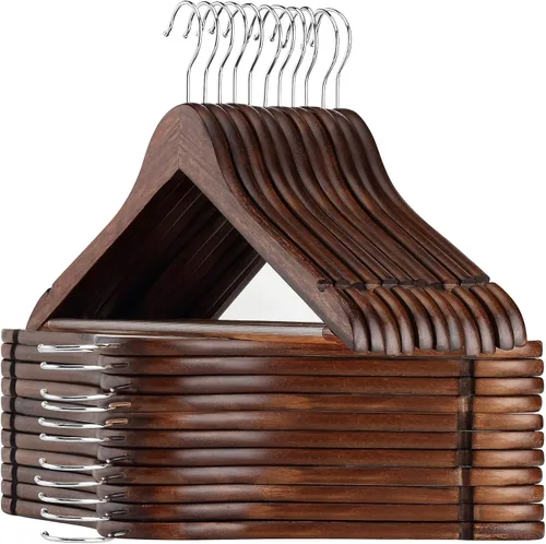 Miniatura 11 de AMKUFO Perchas de madera para trajes, paquete de 20 perchas de madera antideslizantes con muescas lisas de corte de finlandés, gancho giratorio
