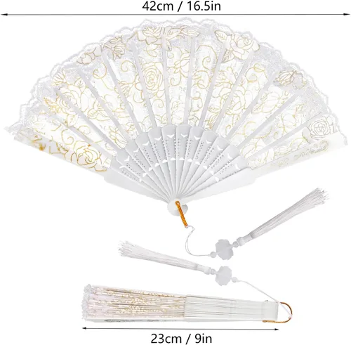Miniatura 2 de 36 abanicos de mano plegables florales de encaje rosa con bolsa de organza, abanicos de mano chinos retro de 9.05 pulgadas, abanicos plegables