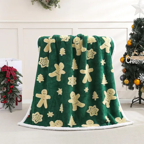 Miniatura 3 de SOCHOW - Manta de forro polar sherpa con jacquard navideño de jengibre, manta de felpa reversible, cálida y difusa, muy suave, para la cama, el sofá