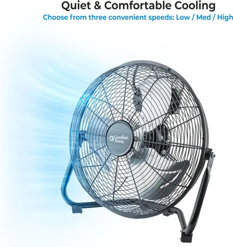 Miniatura 8 de Comfort Zone Ventilador de Piso Tipo Cuna, Eléctrico, Alta Velocidad, Inclinación Ajustable de 180 Grados, 14 Pulgadas, 3 Velocidades, Asa
