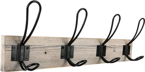Miniatura 6 de Perchero de pared, perchero de entrada vintage rústico de madera con 3 ganchos para colgar abrigos y sombreros, riel de zinc fundido