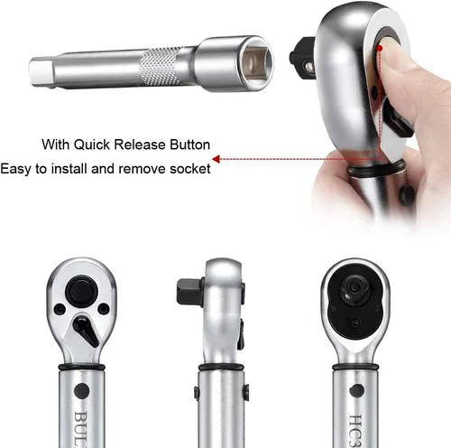 Miniatura 3 de BULLTOOLS Juego de llaves dinamométricas de clic de doble dirección de 3/8 pulgadas, llave dinamométrica de alta precisión de 90 dientes con hebilla