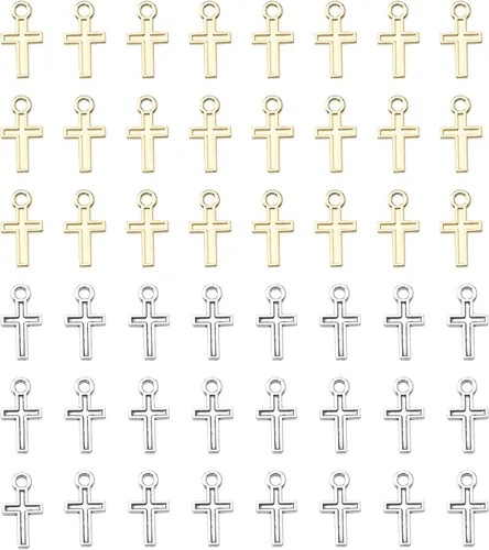 50 piezas de mini dije de cruz de metal para hacer joyas, encontrar collares, pulseras, aretes, llavero, idea de regalo de bricolaje, accesorios de