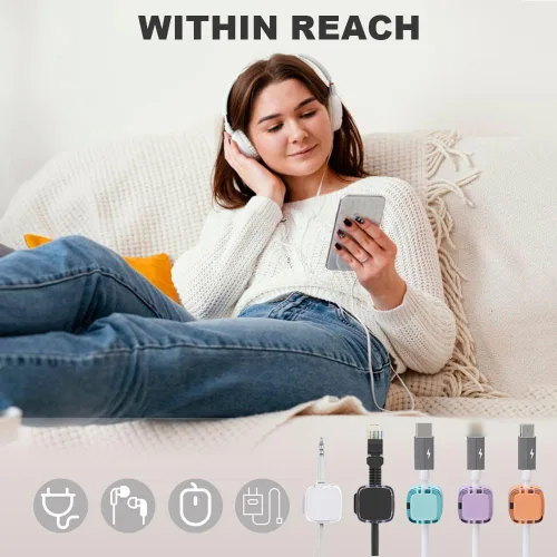 Miniatura 3 de Paquete de 6 clips magnéticos para cables, soporte organizador de cables, organizador de cables de escritorio con adhesivo fuerte, organizador
