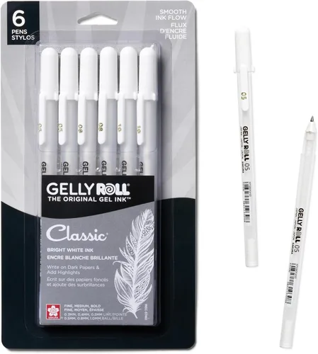 Miniatura 9 de SAKURA - Bolígrafos de tinta gel Gelly Roll - Puntas medias y gruesas para diario, arte o dibujo - Tinta blanca clásica - Puntas de tamaños variados