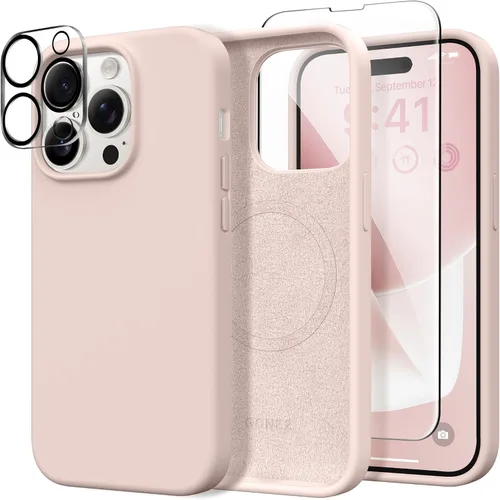 Miniatura 261 de GONEZ Funda de silicona para iPhone 14 Pro Max, compatible con MagSafe, con protector de pantalla + protector de lente de cámara, silicona líquida a