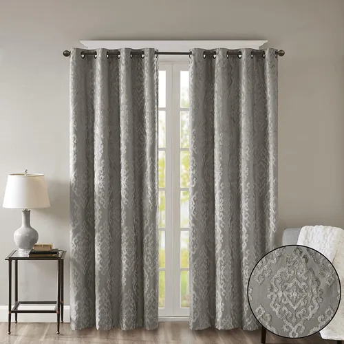 Miniatura 14 de Sun Smart Mirage - Cortina opaca para ventana (100 % de eliminación de luz), tela tejida de estilo jacquard, patrón damasco, con ojales, 50 x 84