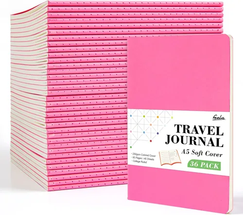 Miniatura 10 de Feela - Paquete de 36 cuadernos de tapa blanda en blanco, a rayas, para viajes, para mujeres y hombres, cuadernos para escribir, cuadernos rayados