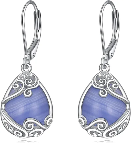 Miniatura 177 de Aretes colgantes con forma de lágrima de filigrana de piedra lunar de plata de ley 925 con cierre de palanca para mujer, regalos de joyería