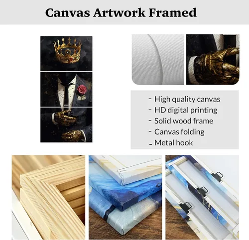 Miniatura 6 de ZXHYWYM Arte de pared afroamericano de 3 piezas, imágenes de mujeres negras, pinturas de corona dorada, lienzo motivacional para sala de estar