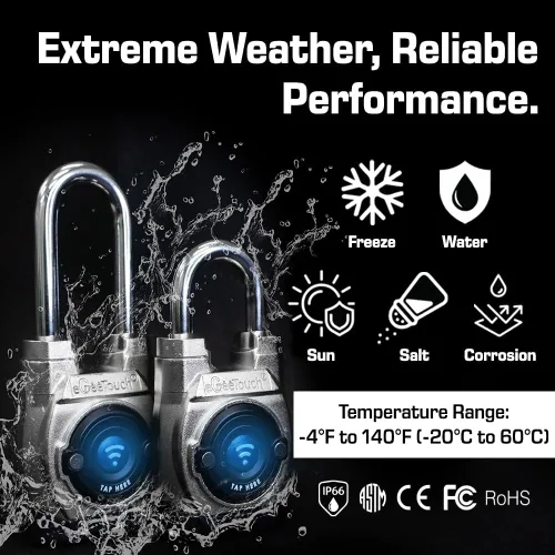 Miniatura 5 de 5th GEN - Candado inteligente para exteriores (paquete de 6, grillete largo) Bluetooth sin llave y bloqueo NFC, seguridad resistente a la intemperie