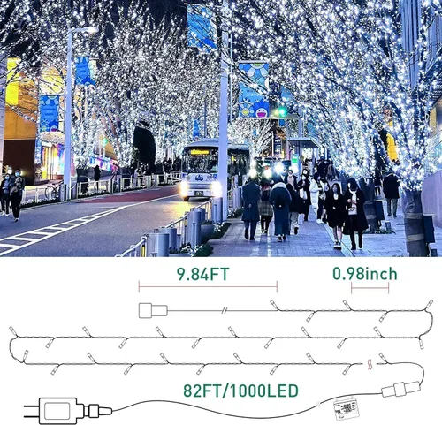 Miniatura 5 de Quntis Luces de Navidad en cadena de racimo de 1000 LED de 82 pies – 8 modos de luces de árbol de Navidad – Luces de Navidad impermeables