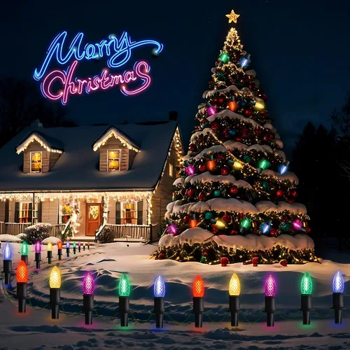 Miniatura 2 de GAGALIFE Luces de Camino de Navidad C9 de 29 Pies para Exteriores - 25 Luces LED con 25 Estacas de Marcador para Sendero, Luces Navideñas C9