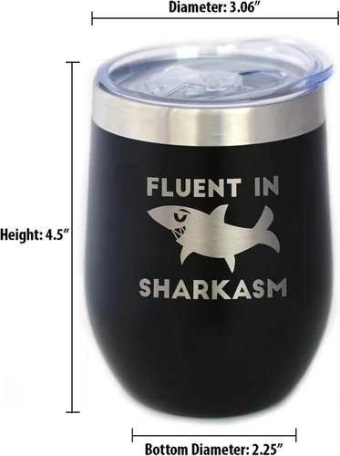Miniatura 6 de Personalizado Fluido en Sharkasm - Vaso Tumbler de Vino Personalizado de Tiburón Divertido con Tapa Deslizante - Taza Aislada de Acero Inoxidable