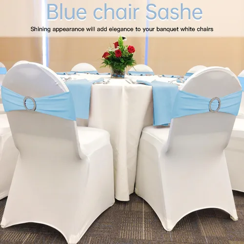 Miniatura 6 de WJWHQ 100 piezas de cintas elásticas de elastano con lazos para sillas, bandas de cubierta de silla con hebilla deslizante para eventos de boda