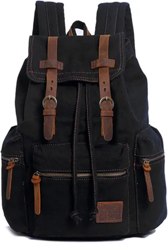 Miniatura 8 de AUGUR Mochila vintage de lona de alta capacidad, para escuela, universidad, senderismo, viajes, laptop de 12-17 pulgadas, Verde militar, Mediana