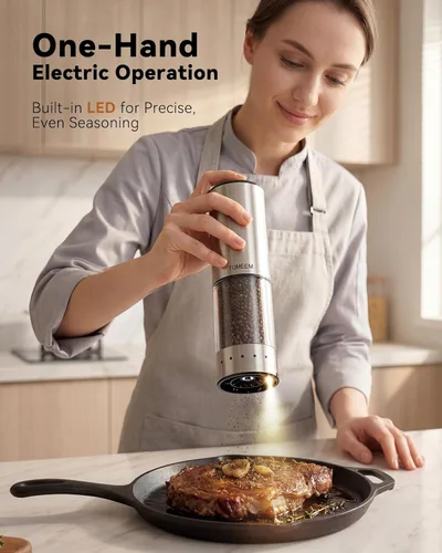 Miniatura 2 de TOMEEM Juego de molinillo eléctrico recargable de sal y pimienta, molinillo de pimienta automático de acero inoxidable de gran capacidad de 3.9 fl