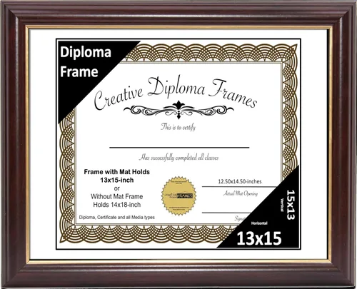 Miniatura 53 de Creative Picture Frames Marco para Diploma de Caoba con Borde Dorado de 12x16 pulgadas con Vidrio y Paspartú Negro y Colgadores de Pared Instalados
