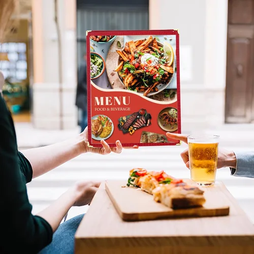 Miniatura 7 de Cubiertas de menú de 8.5 x 11 pulgadas, paquete de 10 soportes para menú de vista de página, cubierta roja para menú de restaurante para papel de 8