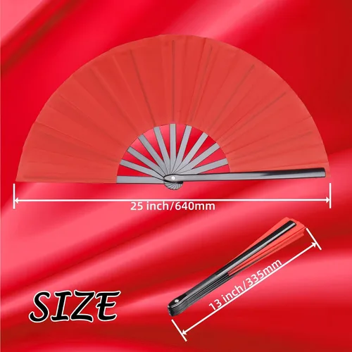 Miniatura 6 de Paquete de 2 ventiladores de mano plegables grandes, ventilador chino rojo de Kung Fu Tai Chi Chi, ventilador de tela de nailon para hombres