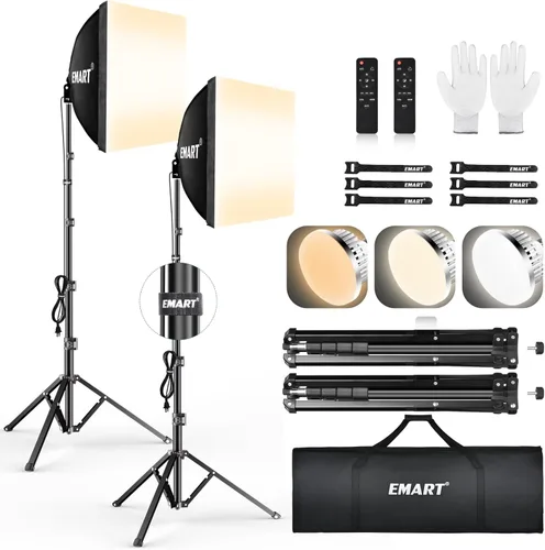 Miniatura 9 de EMART Softbox - Kit de iluminación con bolsa de arena, 25.5 pulgadas de diámetro con 2 bombillas LED de control remoto de 135 W, 3000-6500 K, kit