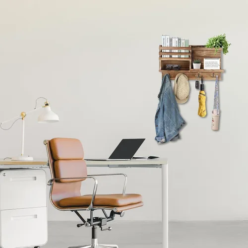 Miniatura 7 de Porta Llaves de Pared, Organizador de Llaves y Correo de Madera Sólida para Pared (Autoadhesivo o con Taladro), 8 Ganchos para Llavero para Entrada