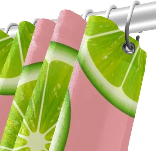 Miniatura 5 de KXO Cortina de ducha con diseño de lima fresca y verde con fondo rosa, impermeable, lavable, juego de cortinas de baño de poliéster con ganchos, 72