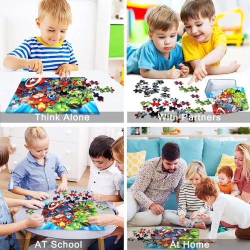 Miniatura 3 de LELEMON Rompecabezas para niños de 4 a 8 años, rompecabezas de 100 piezas para niños en una caja de metal, rompecabezas educativos para niños, Rojo
