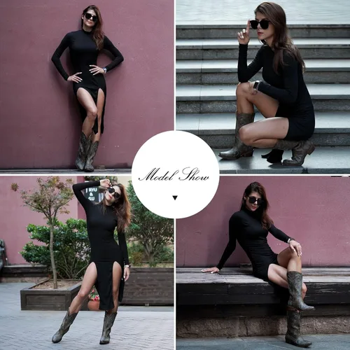 Miniatura 4 de IUV Botas vaqueras para mujer, botas vaqueras de media pantorrilla, botas vaqueras con punta puntiaguda