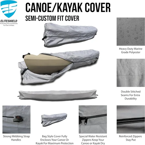 Miniatura 2 de EliteShield Cubierta para canoa, cubierta para kayak; impermeable, resistente a los rayos UV, de poliéster de grado marino, canoa, kayak, barco, Gris