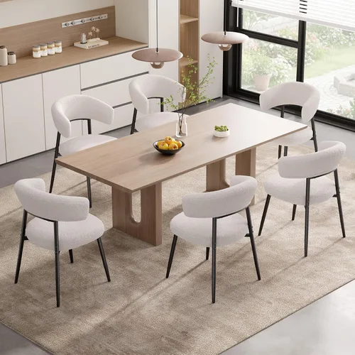 Miniatura 9 de Juego de 2 sillas de comedor, sillas de cocina modernas de mediados de siglo, silla de comedor tapizada Boucle con respaldo curvado y patas de metal