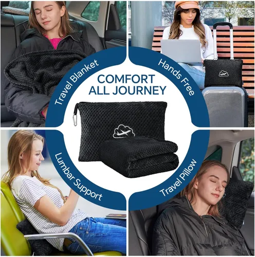 Miniatura 3 de BEDELITE Manta de viaje con bolsa, manta de forro polar jacquard ultrasuave con funda para equipaje y clip para mochila, manta de avión, esencial