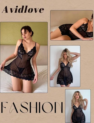 Miniatura 2 de Avidlove Lencería sexy para mujer, lencería tipo babydoll de malla, ropa de dormir con encaje