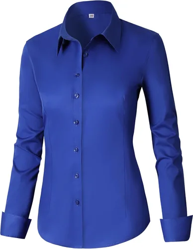 Miniatura 31 de CUNLIN - Camisas de manga larga con botones de algodón para mujer, ajustadas, camisas formales de vestir para el trabajo, blusas de trabajo, tops