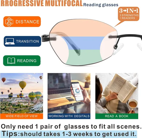 Miniatura 2 de Multifocus Gafas de lectura para mujer, progresivas, multifocales, sin marco, sin línea, lector bifocal, luz azul, diseño de computadora, lentes