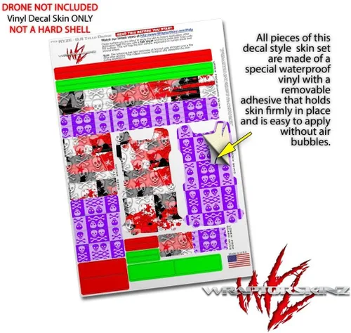 Miniatura 4 de Skin Decal Wrap 2 Pack Compatible with DJI Ryze Tello Checker Skull Splatter Red Drone NOT Included