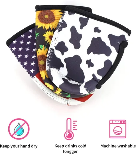 Miniatura 4 de Paquete de 3 fundas de neopreno reutilizables aisladas para latas con asa para refrescos, bebidas energéticas, gaseosas, cerveza, seltzer duro