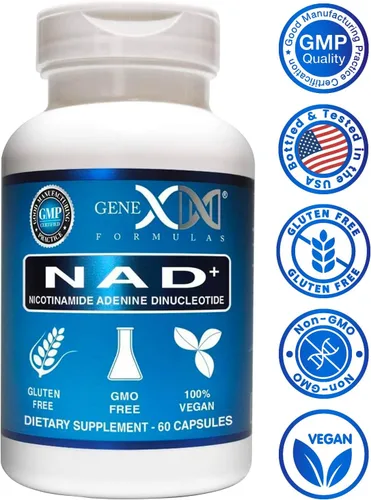 Miniatura 8 de Genex Formulas NAD+ 250mg porción 60 cápsulas de nicotinamida adenina dinucleótido (NAD+ real no es un precursor) (1)