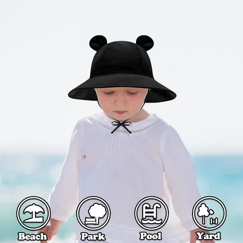 Miniatura 3 de Sombrero de sol para bebé, sombreros para niños y niñas, sombrero de sol para bebé niña sombreros con orejas de oso de ala ancha UPF 50+ sombrero