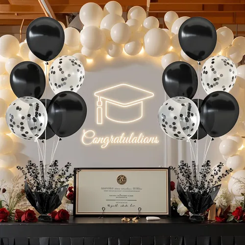 Miniatura 5 de 2 Juego de Globos de Mesa Negros con Spray de Aluminio para Centro de Mesa con Globos Negros y de Confeti, Kit de Soporte para Decoración de Mesa