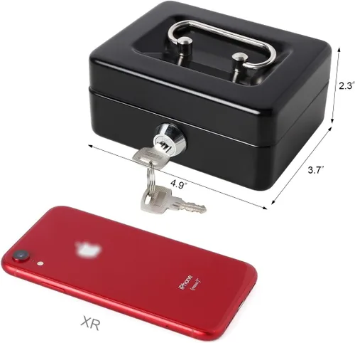 Miniatura 7 de Caja de dinero pequeña con bandeja de dinero y cerradura, caja de dinero de metal para efectivo, caja de seguridad XXS, color negro
