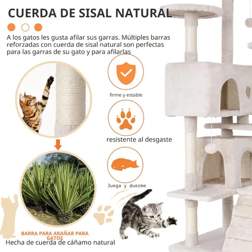 Miniatura 4 de BestPet Torre para Gatos de 54" Beige Resistente, Fácil de Ensamblar, Centro de Actividades Multinivel con Postes Rascadores de Sisal, Condos