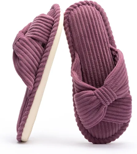 Miniatura 11 de Chantomoo Pantuflas para mujer, de espuma viscoelástica, para el hogar, dormitorio, baño, spa, puntera abierta, con lazo de pana, acogedoras