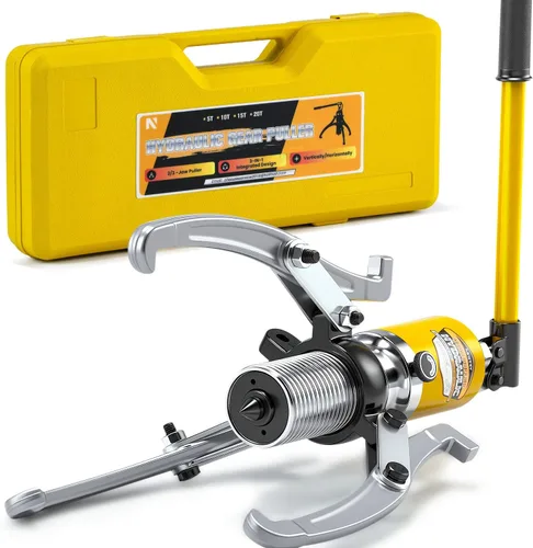 NEWTRY Kit de extractor hidráulico de engranajes de 5 toneladas, separador de tracción de rodamientos de rueda, extractor de 3 mandíbulas, vertical