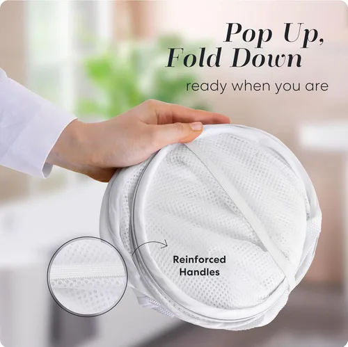 Miniatura 3 de Handy Laundry Cesta plegable de malla con 2 compartimentos, plegable, ahorra espacio, ligera y duradera, con asas para dormitorio, viajes